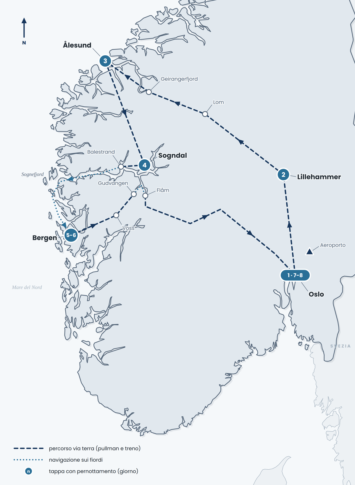 Mappa dell'itinerario in Norvegia